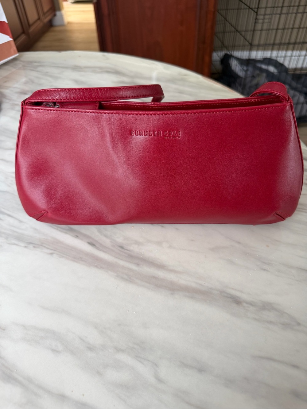 Kenneth Cole New York Red Leather Shoulder Baguette